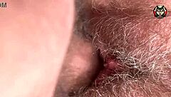 Close up of a hairy pussy while being fucked by a big cock