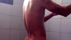 Washing my dick in the shower, gay solo scene.