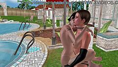 Animated 3d sex - cute lesbian girl fucking another girl in lifting position