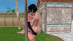 Animated 3d sex - cute lesbian girl fucking another girl in lifting position