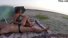 Amateur French Stepsister Gives Handjob to Stepbrother on Public Beach in Front of Everyone Almost Caught