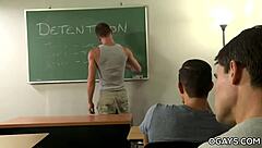 Gay threesome deepthroats in classroom 😏