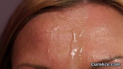 Foxy Honey Faces Intense Jizz Load From Blowbang Cumshots On Her Face And Eats All The Semen