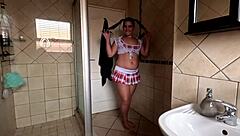 Chubby girlfriend gets a messy blumpkin facial in lingerie