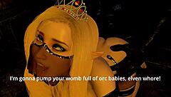 fallen princess gets banged in a threesome with titty fucks and bent over action.