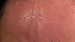 I watch the nasty honey swallow every drop of cum on her face