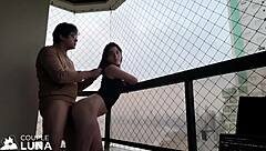 Married Housewife Sucks Big Cock On Balcony For Creampie