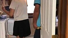 Sexy Milf in Lingerie Yields to Neighbor Boy in Laundry Room