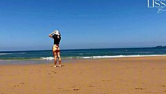 Stranger fills my mouth with cum on public beach during voyeur flashing fetish.