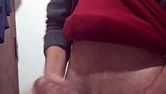 i'm jerking off with my clothes on, feeling the skinny cock in my hand as i masturbate alone.