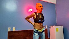 Brunette stepsister celebrates halloween sexy in hotel