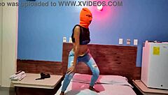 Brunette stepsister celebrates halloween sexy in hotel