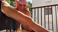 Skinny Girl Moans Quietly on Balcony as Neighbors Watch?