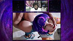 i watch tasty ass juno get fucked from behind her bald pussy squeezes cum out as tracer rides a cock