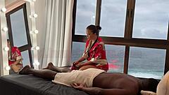 Asian masseuse Lina Nakamura can't resist big black cock during massage!