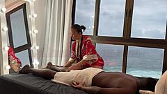 Asian masseuse Lina Nakamura can't resist big black cock during massage!