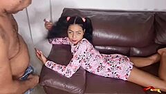 Cute stepdaughter in cute pajamas getting fucked