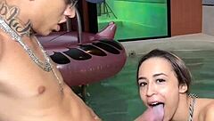 Brazilian Brunette Swallows Big Cock