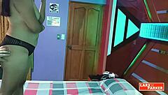 Chubby Mexican babe Esther shows off her huge ass in doggy style from another angle.