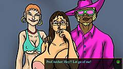 A professor with an average body size gets some action from a pimp in an anime game