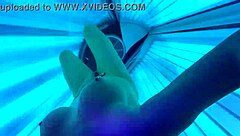 Big tits solo pleasure in a tanning bed sauna