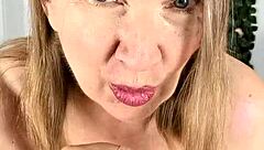 Stepmom seduce stepson by striptease do blowjob and get cumshot to huge boobs