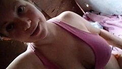Blonde mel masturbates on webcam video call