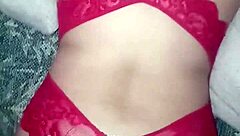 red lingerie soaked in cum from a wild group session with swingers