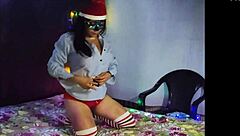 Hot Christmas babe enjoys doggy style and tit play