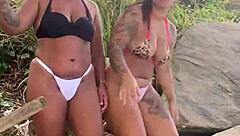 Watch us horny girls fucking on the beach in group lesbian action