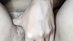 Skinny young latina masturbates hairy pussy riding secretly until creamy cum