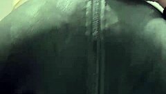 Big natural tits bursting out of elastic leather 😍