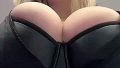 Big natural tits bursting out of elastic leather 😍