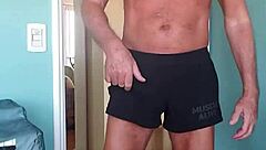 Pervy guy loves feeling his bulge in soft muscle shorts 😍