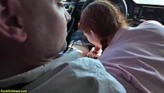 Crazy Taxi Driver Slams Skinny Babe in Public Backseat Anal