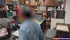 LP officer's finger action on redhead thief's pussy