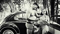 Hot interracial scene with anal sex and a retro beard
