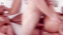 Golden shower action in a wild 3-on-1 gangbang scene