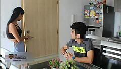 Stepsister helps stepbrother masturbate with sucking!