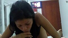 A female domination scene with an Amazon position and a blowjob in a POV video