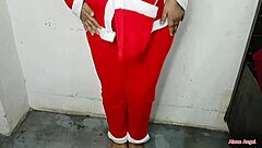 Mature Pregnant Woman Feels Sexy in Christmas Outfit
