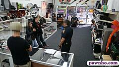 Two women attempt to seduce and have sex with a pawn shop clerk who is taping them