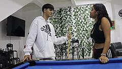 Latina babe gets taught how to play pool and more