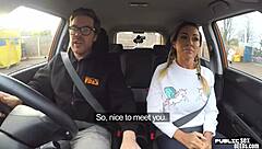 Big tits MILF gets it hard in public driving school in Australian setting