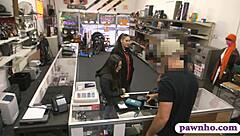 Two women attempt to seduce and have sex with a pawn shop clerk who is taping them