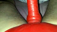 Amateur couple tries out latex costume during sex session