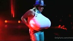 The bustiest stripper ever dances with clothes ripped and huge tits