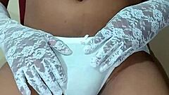 Beautiful shemale in white lingerie, exotic beauty