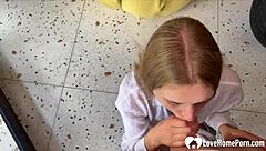 Horny blonde gf takes anal doggy style on her knees