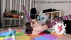 Furry girl gets dragon-sized anal toy in her pussy